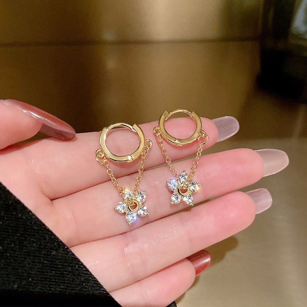 Korean Shiny Rhinestone Drop Earrings Sweet flower